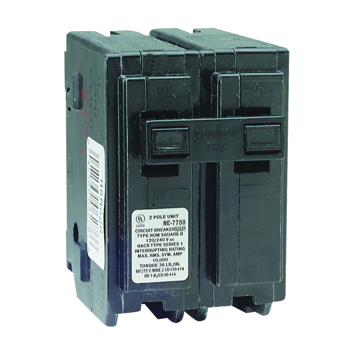 Square D Homeline HOM260CP Circuit Breaker, Mini, 60 A, 2 -Pole, 120/240 V, Fixed Trip, Plug Mounting, Black