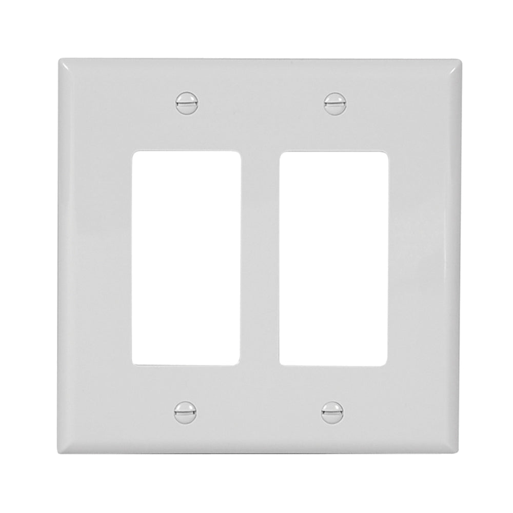 Eaton Wiring Devices PJ262W Wallplate, 4-1/2 in L, 4.56 in W, 2 -Gang, Polycarbonate, White, High-Gloss