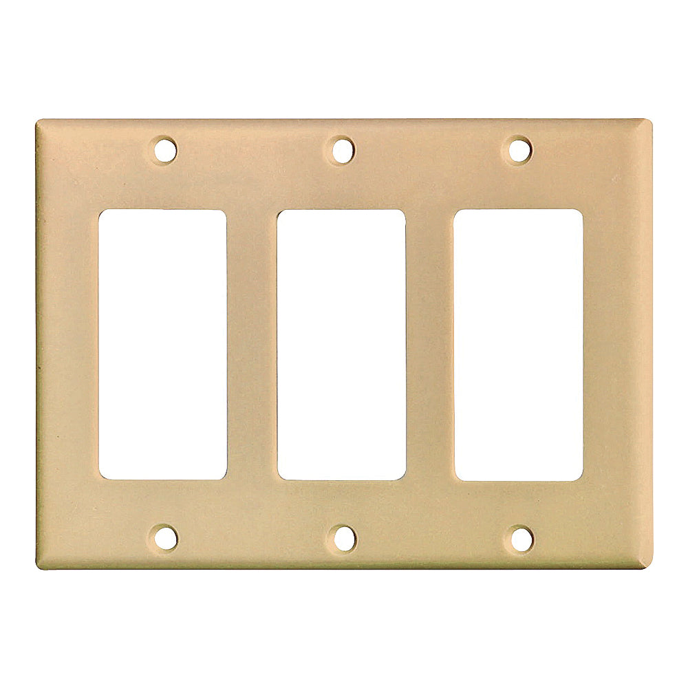 Eaton Cooper Wiring 2163 2163V-BOX Wallplate, 4-1/2 in L, 6.37 in W, 3 -Gang, Thermoset, Ivory, High-Gloss