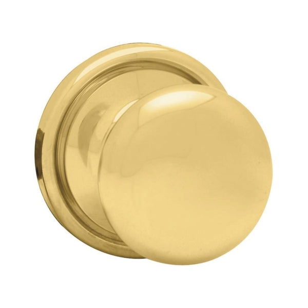 Kwikset 720J3CP6AL Door Knob, Polished Brass, 1-3/8 to 1-3/4 in Thick Door, 2-1/4 in Strike