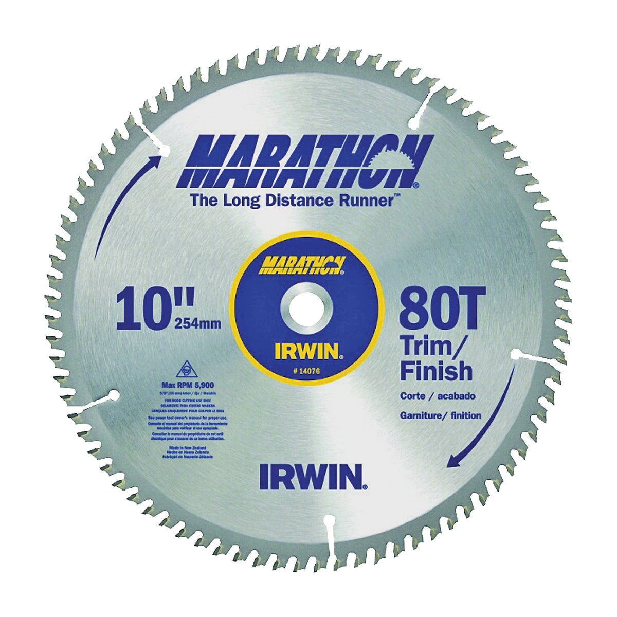 IRWIN MARATHON 14076 Table Saw Blade, 10 in Dia, 5/8 in Arbor, 80-Teeth, Carbide Cutting Edge