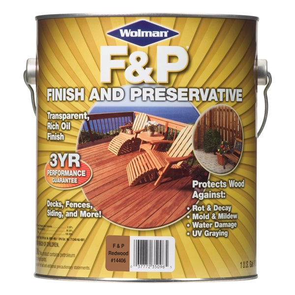 WOLMAN F&amp;P 14406 Wood Preservative, Redwood, Liquid, 1 gal, Can