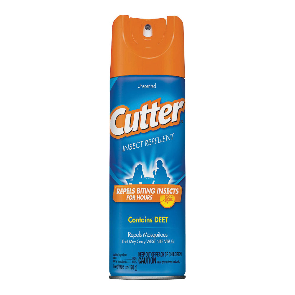 Cutter 51020-6 Insect Repellent, 6 oz Aerosol Can, Liquid, Light Yellow/Water White, Ethanol