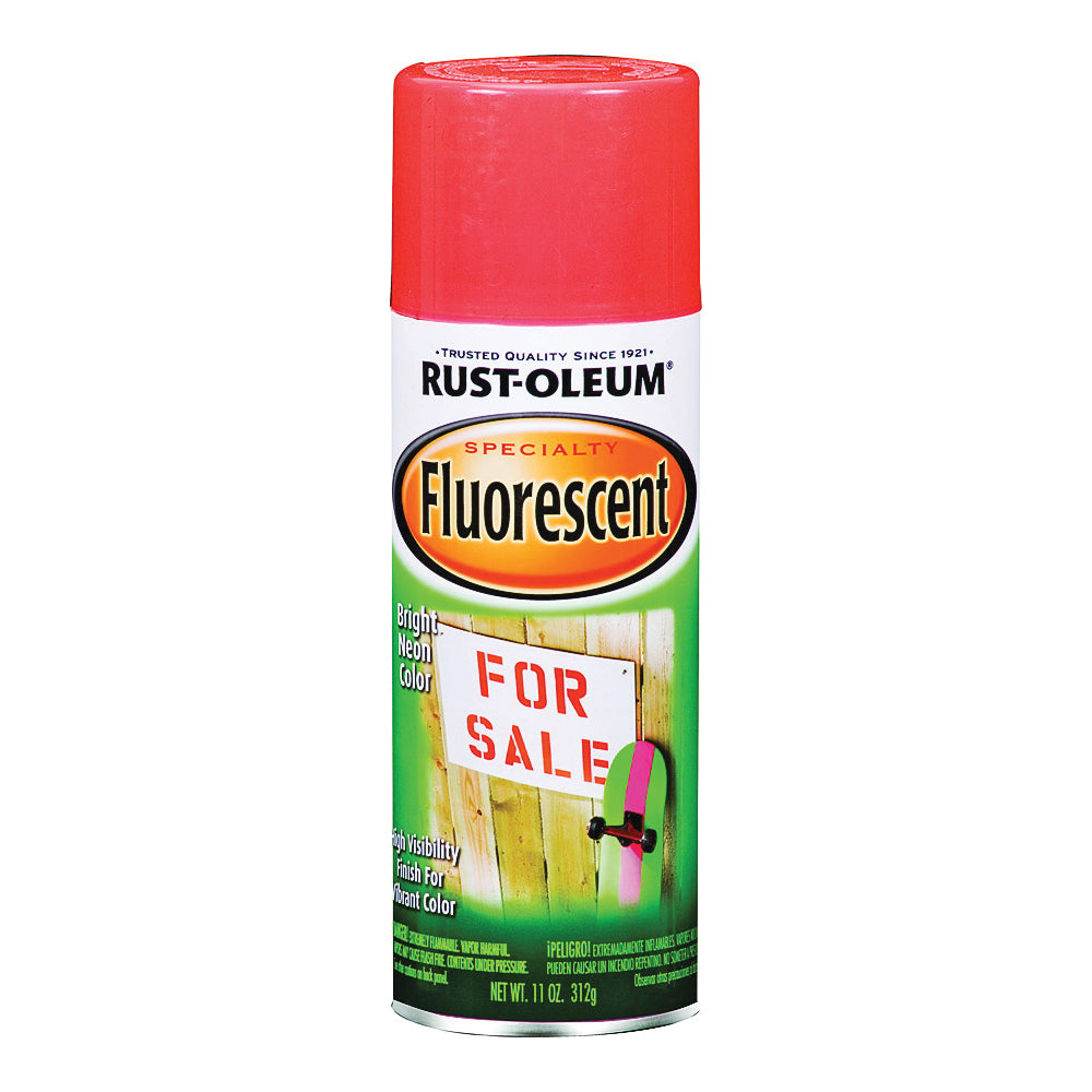 RUST-OLEUM 1955830 Fluorescent Spray Paint, Flat/Matte, Fluorescent Red/Orange, 11 oz, Aerosol Can