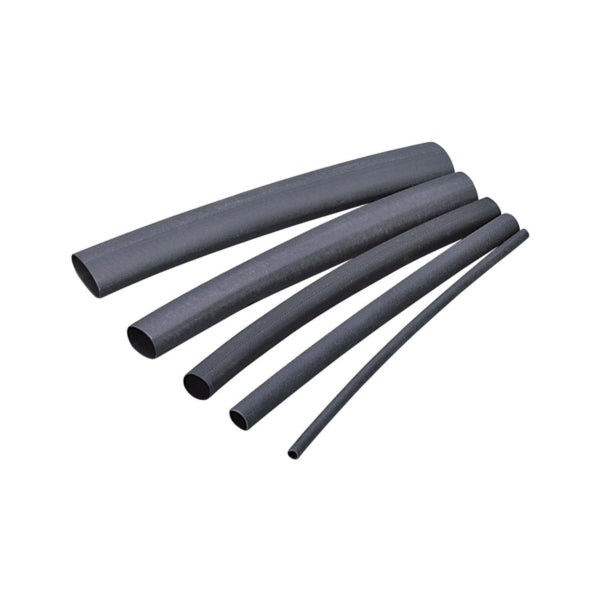 GB HST-125 Heat Shrink Tubing, 1/8 to 1/16 in Dia, 4 in L, Polyolefin, Black