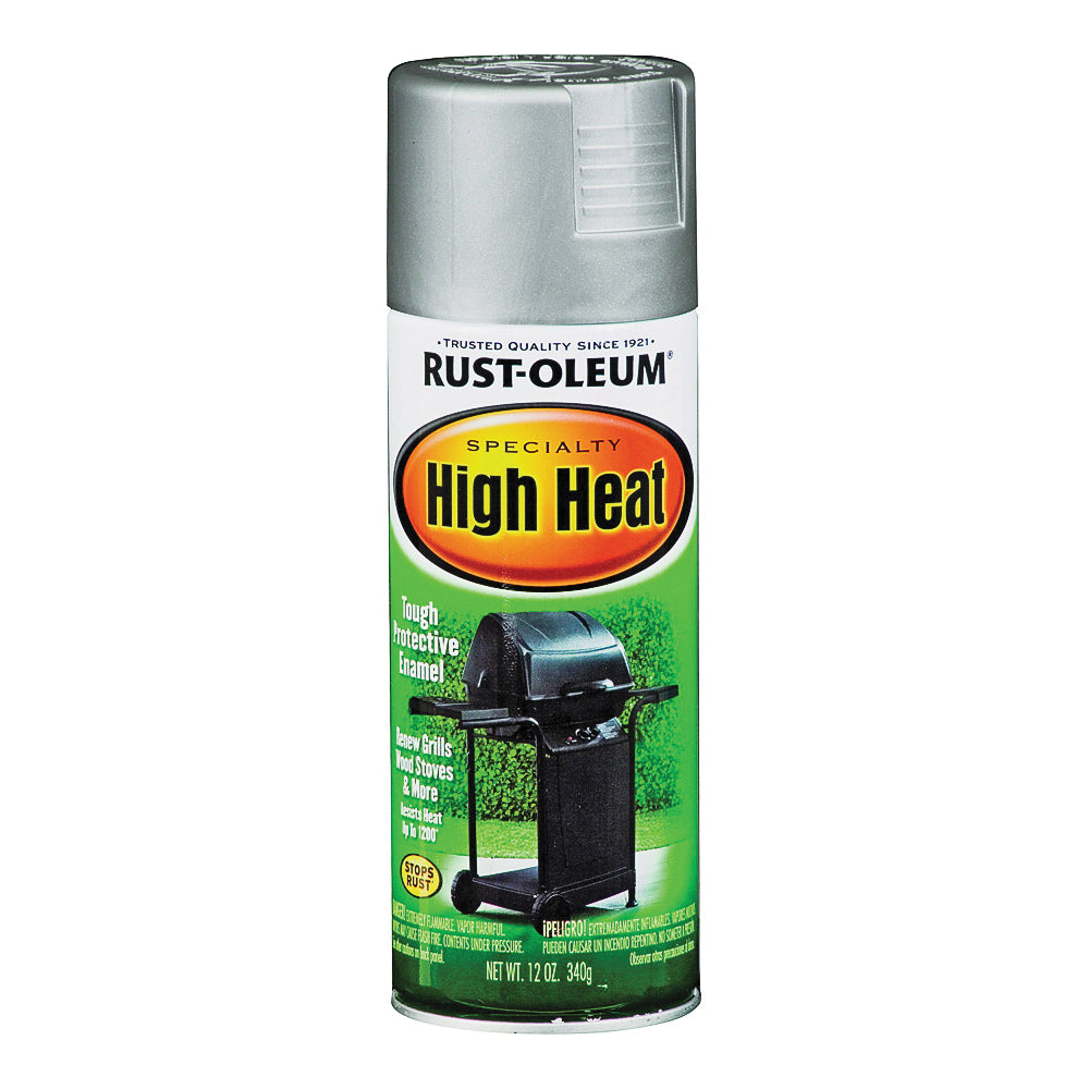RUST-OLEUM 7716830 High Heat Spray Paint, Satin, Silver, 12 oz, Aerosol Can