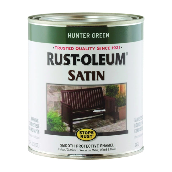 RUST-OLEUM STOPS RUST 7732502 Satin Enamel, Satin, Hunter Green, 1 qt, Can