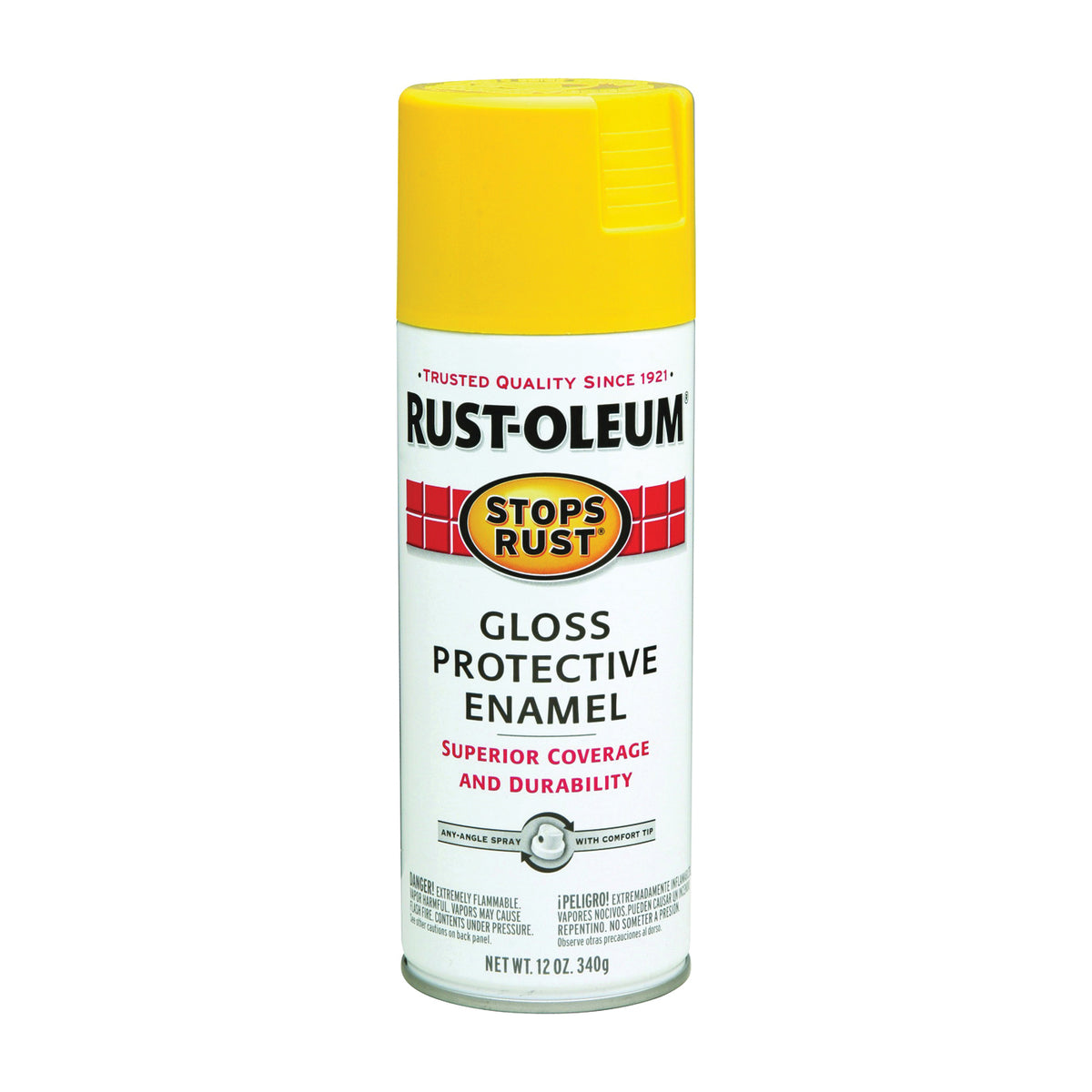 RUST-OLEUM STOPS RUST 7747830 Protective Enamel Spray Paint, Gloss, Sunburst Yellow, 12 oz, Aerosol Can