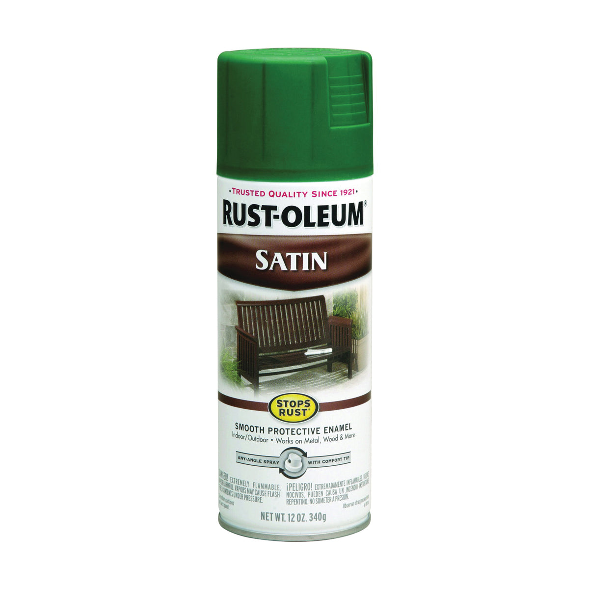 RUST-OLEUM STOPS RUST 7732830 Enamel Paint, Low Satin, Hunter Green, 12 oz, Aerosol Can