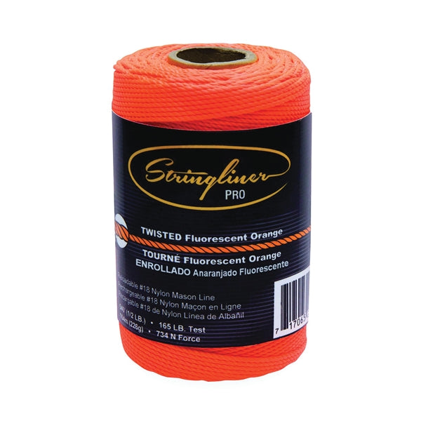Stringliner Pro Series 35406 Construction Line, #18 Dia, 540 ft L, 165 lb Working Load, Nylon, Fluorescent Orange