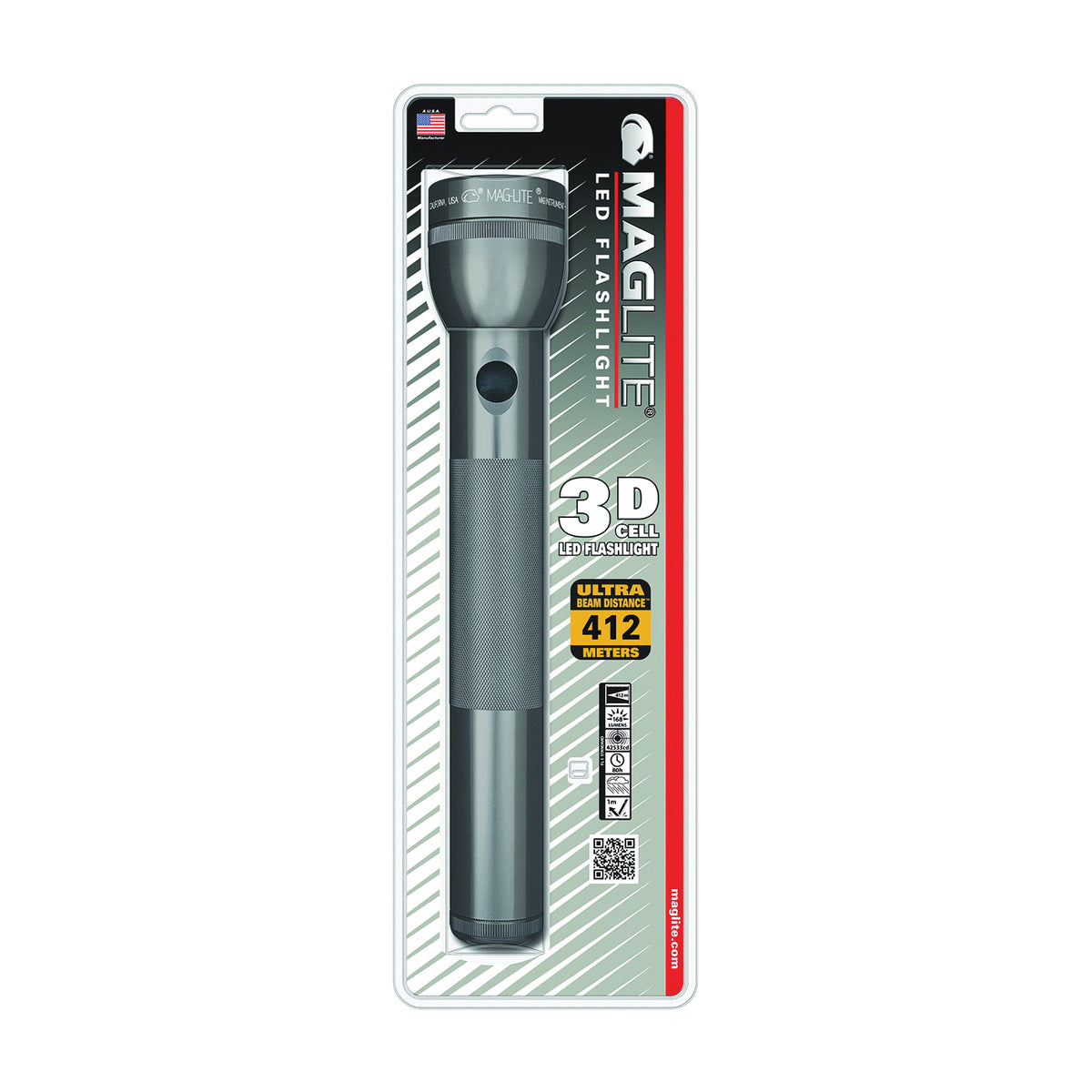 MAGLITE ST3D096 Flashlight, D Battery, Alkaline Battery, LED Lamp, 168 Lumens, Flood to Spot Beam, 364 m Beam Distance