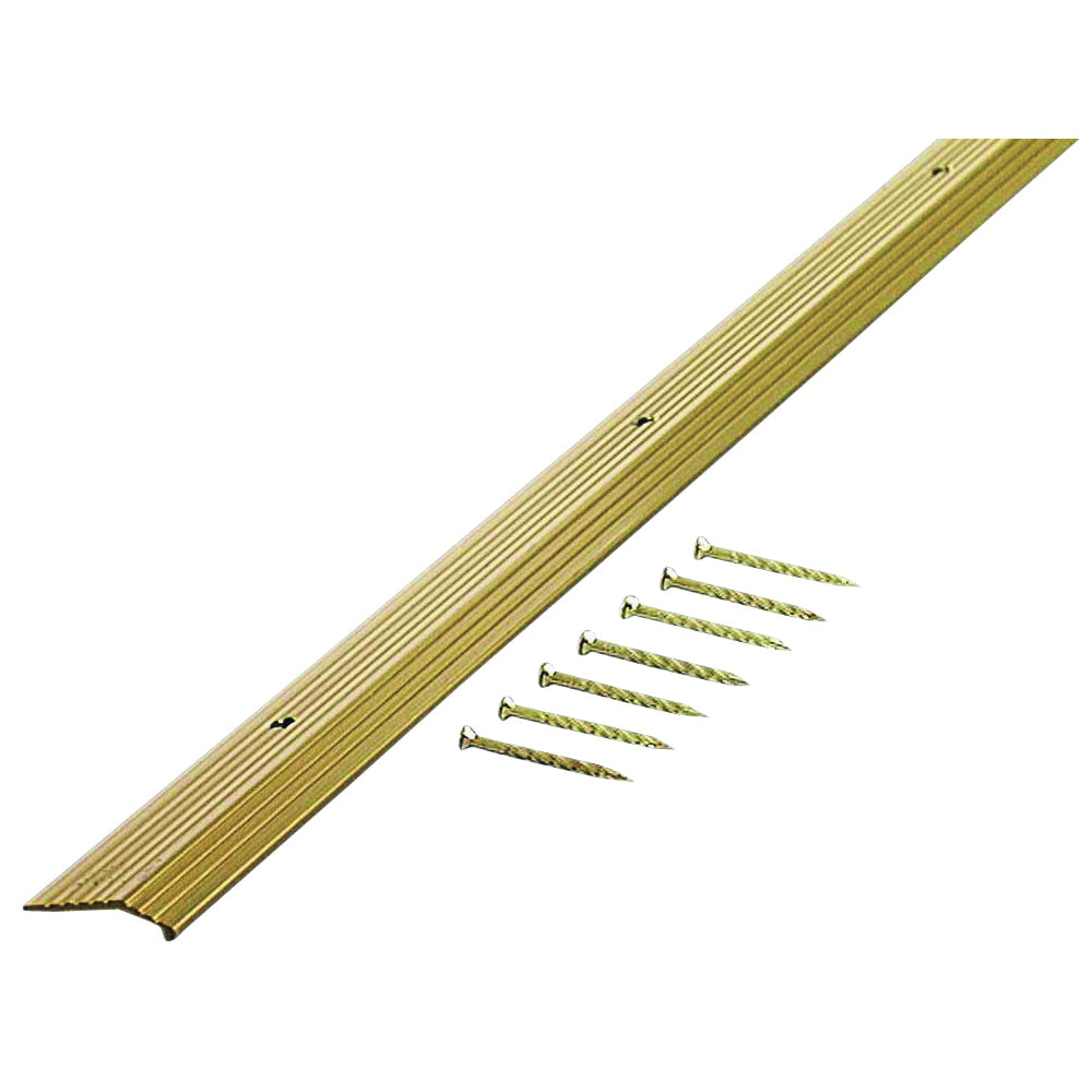 M-D 79004 Carpet Trim, 36 in L, 7/8 in W, Fluted Surface, Aluminum, Satin Brass