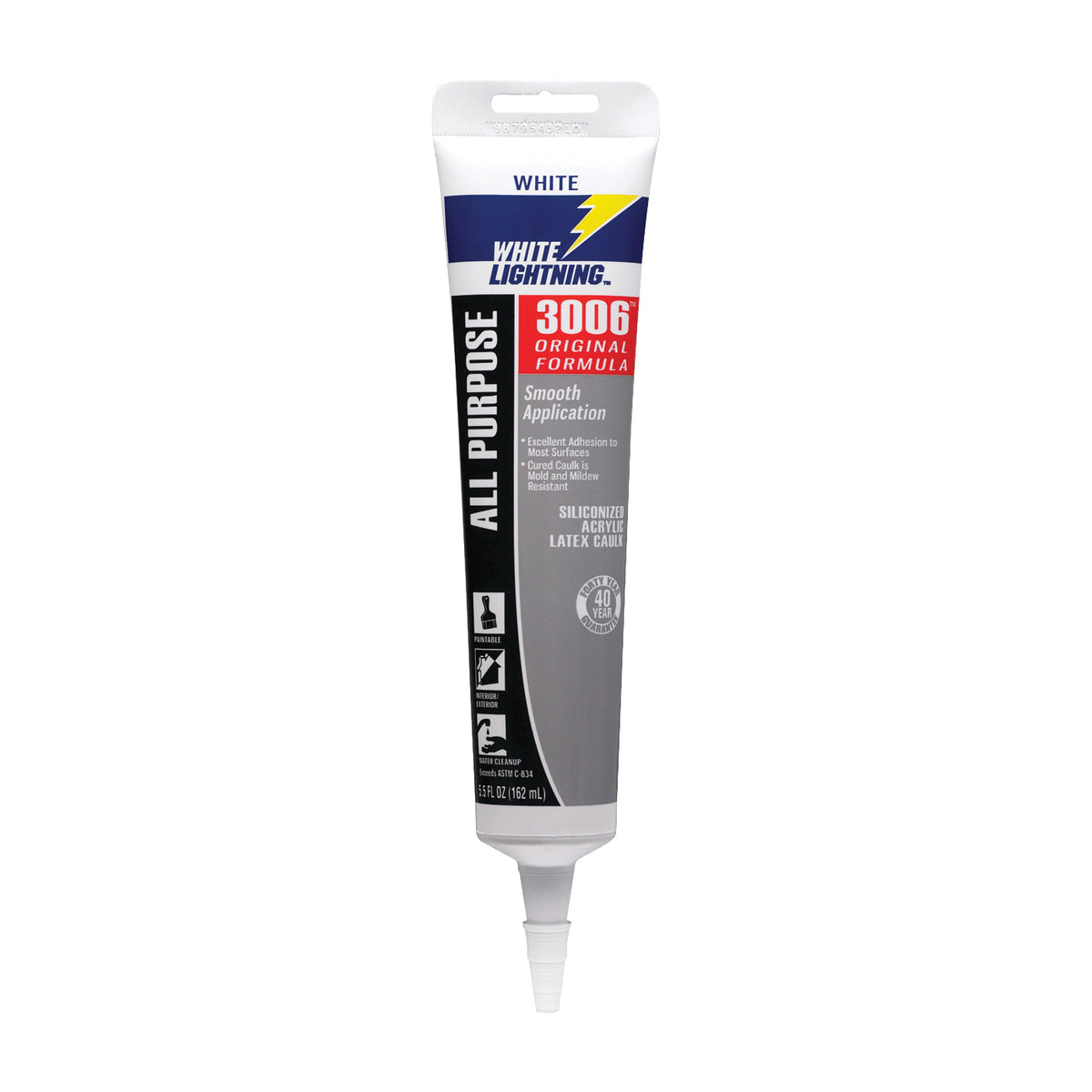 WHITE LIGHTNING W12AF0005 Adhesive Caulk, White, -30 to 180 deg F, 5.5 fl-oz Cartridge
