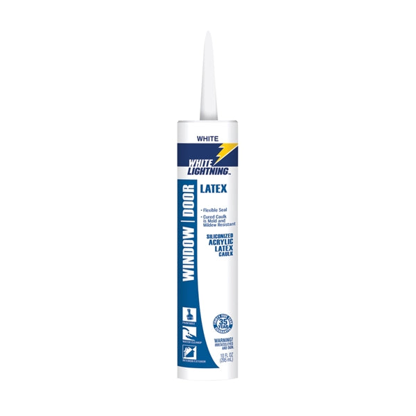 WHITE LIGHTNING W32000010 Siliconized Acrylic Latex Caulk, White, 5 to 7 days Curing, -30 to 180 deg F, 10 fl-oz