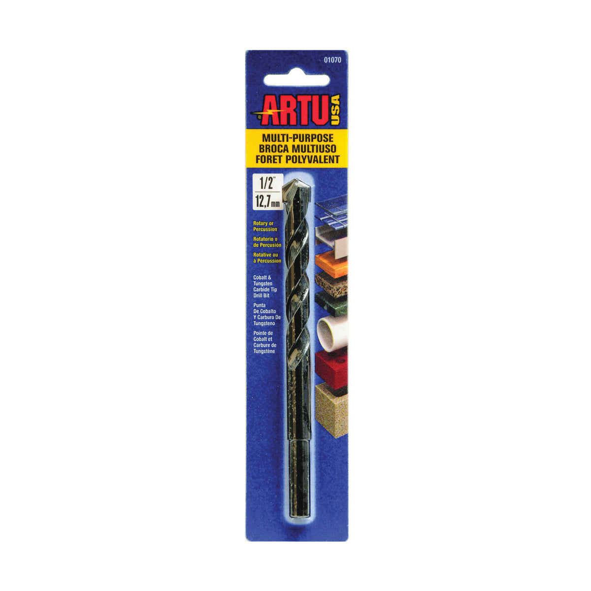 ARTU 01070 Jobber Drill Bit, 1/2 in Dia, 6-1/4 in OAL, Parabolic Flute, 3/8 in Dia Shank, Reduced Shank