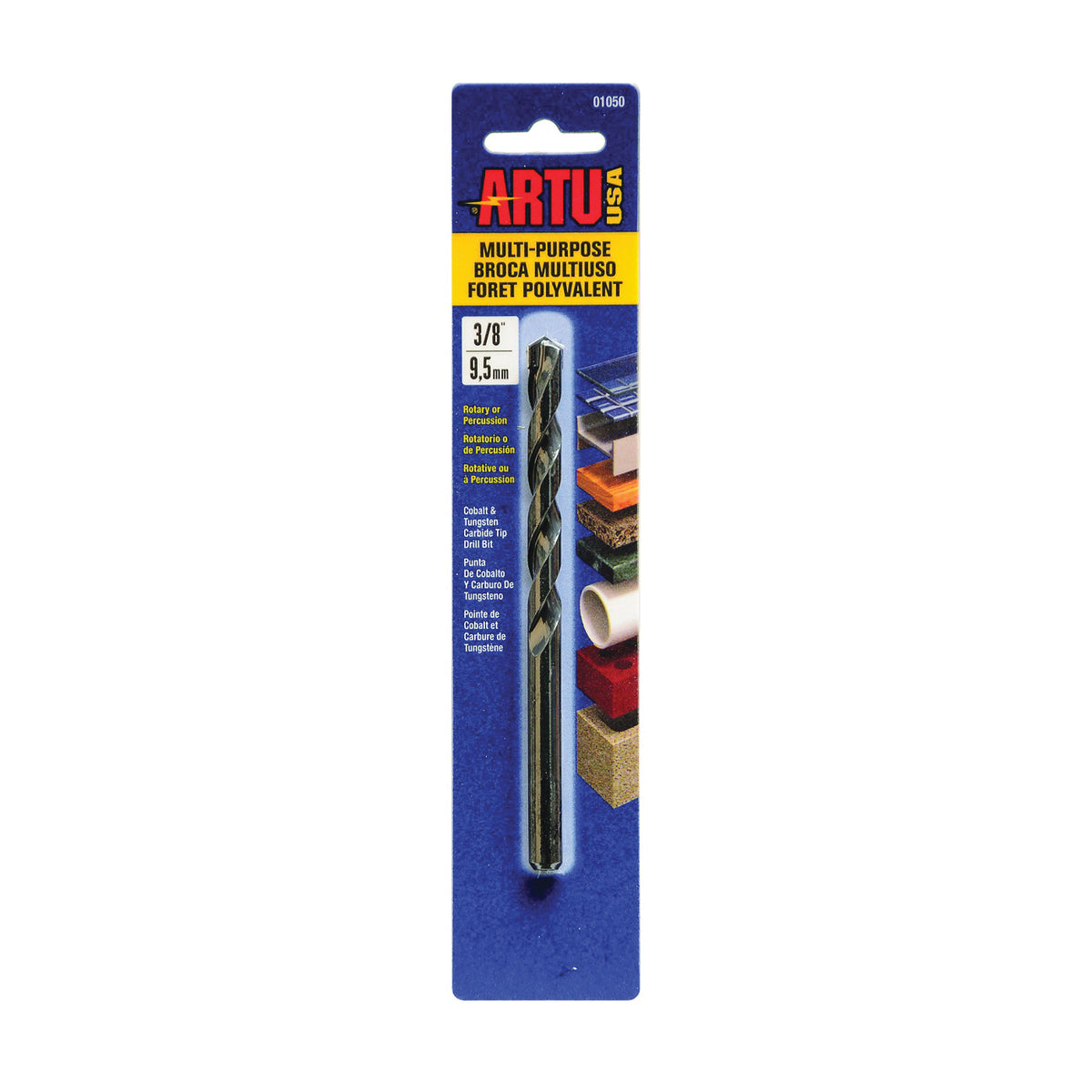 ARTU 01050 Jobber Drill Bit, 3/8 in Dia, 5-1/4 in OAL, Parabolic Flute, 3/8 in Dia Shank, Straight Shank