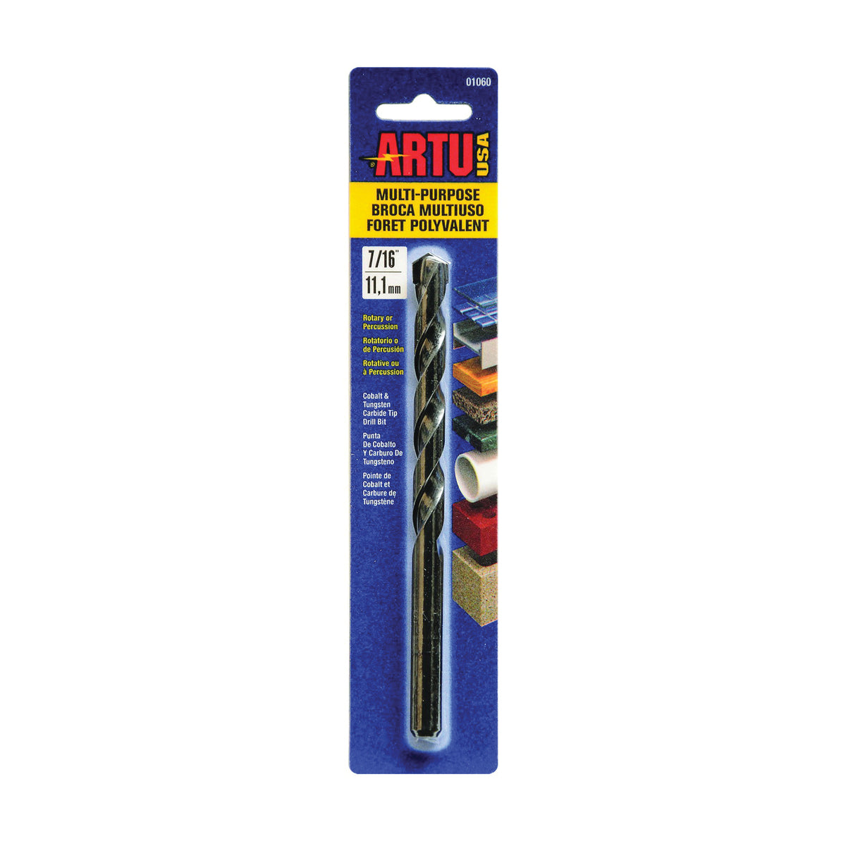 ARTU 01060 Jobber Drill Bit, 7/16 in Dia, 6-1/8 in OAL, Parabolic Flute, 3/8 in Dia Shank, Reduced Shank