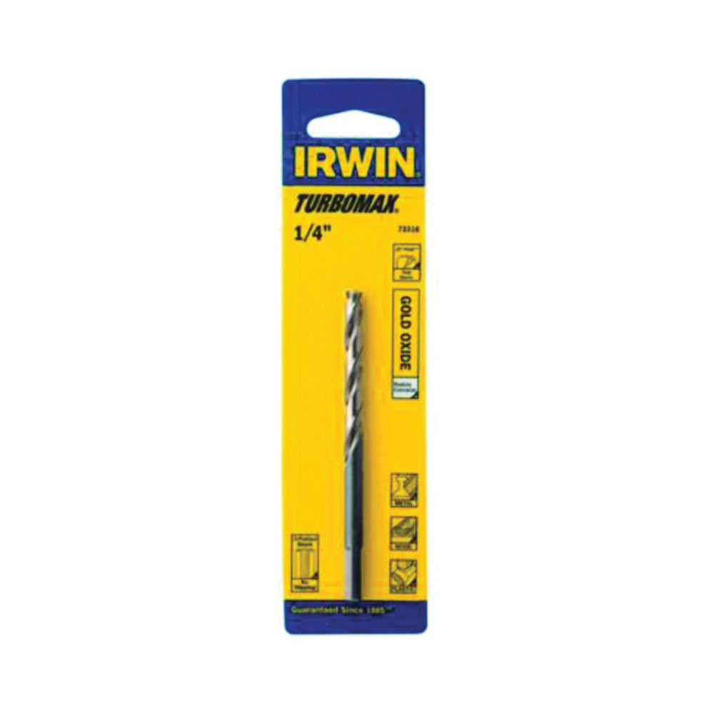 IRWIN 73316 Jobber Drill Bit, 1/4 in Dia, 4 in OAL, Spiral Flute, 1/4 in Dia Shank, 3-Flat Shank