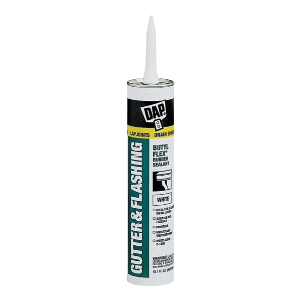 DAP BUTYL-FLEX 18184 Gutter and Flashing Sealant, White, Paste, 10.1 fl-oz Cartridge