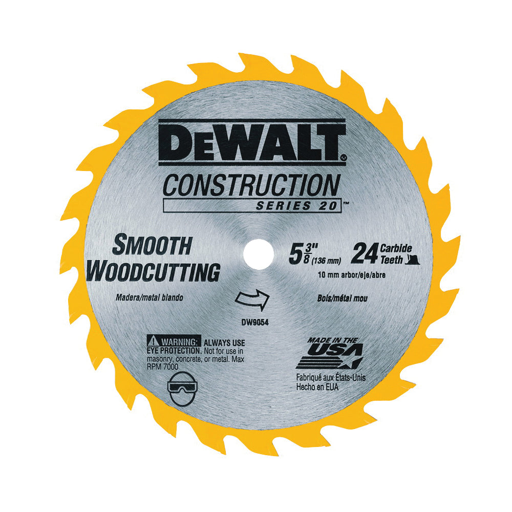 DeWALT DW9054 Circular Saw Blade, 5-3/8 in Dia, 10 mm Arbor, 24-Teeth, Carbide Cutting Edge