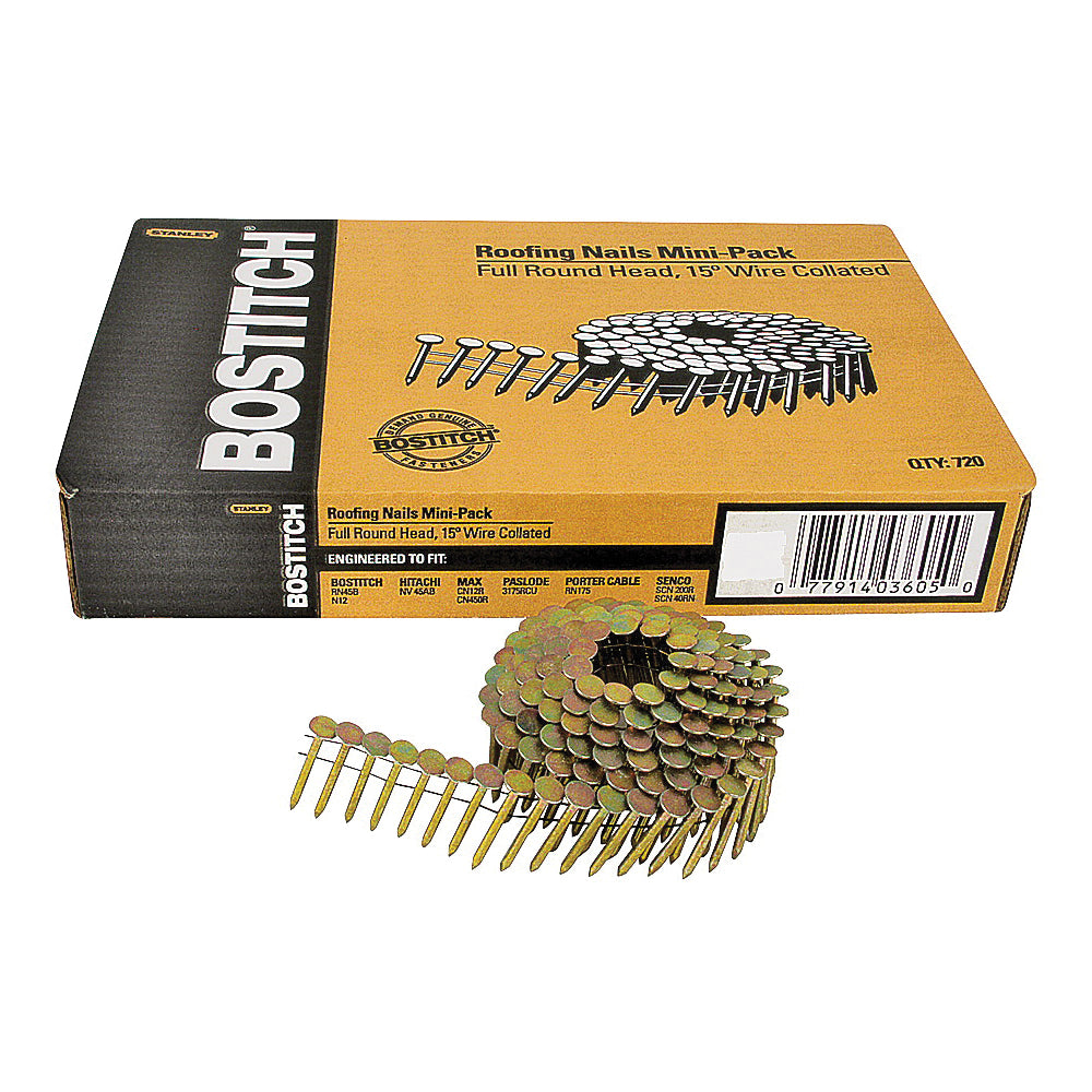 Bostitch CR5DGAL Roofing Nail, 1-3/4 in L, 11 Gauge, Galvanized Steel, Smooth Shank