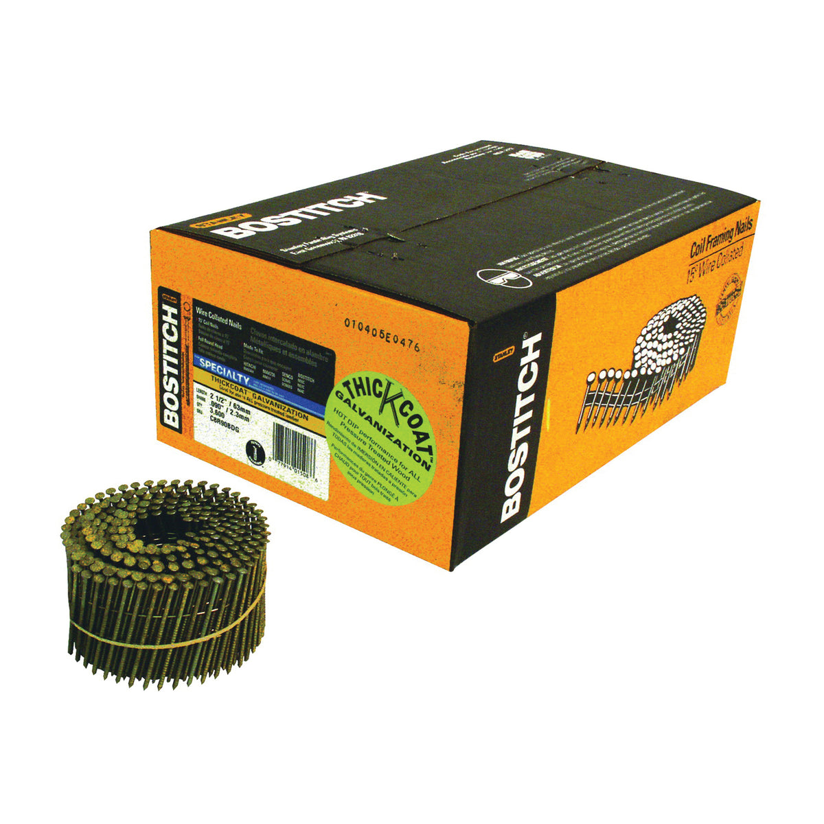 Bostitch C8R90BDG Siding Nail, 2-1/2 in L, Steel, Thickcoat, Full Round Head, Ring Shank