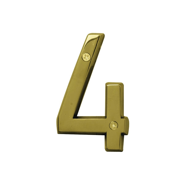 HY-KO Prestige Series BR-42PB/4 House Number, Character: 4, 4 in H Character, Brass Character, Brass