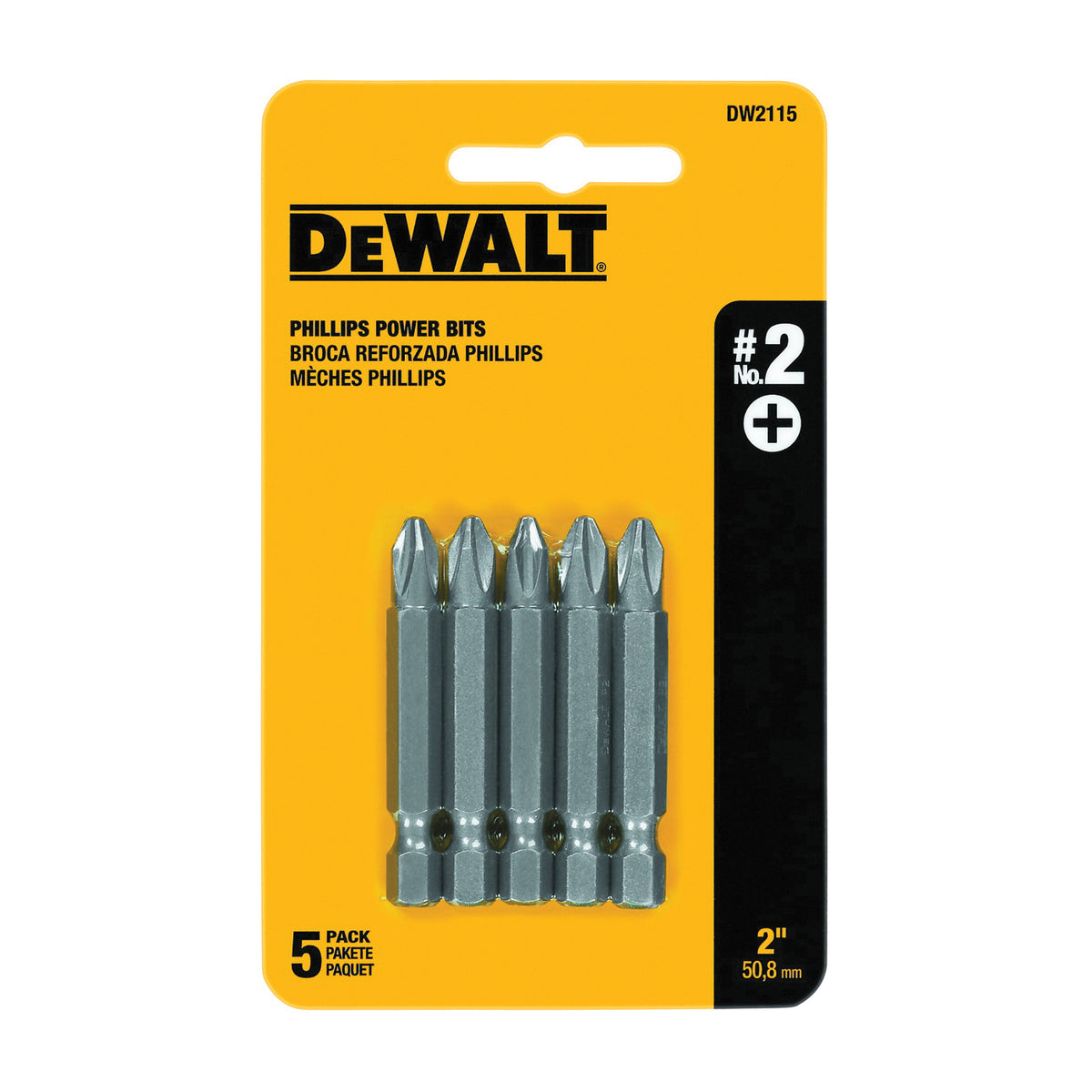 DeWALT DW2115 Power Bit, #2 Drive, Phillips Drive, 1/4 in Shank, Hex Shank, 2 in L, Tool Steel