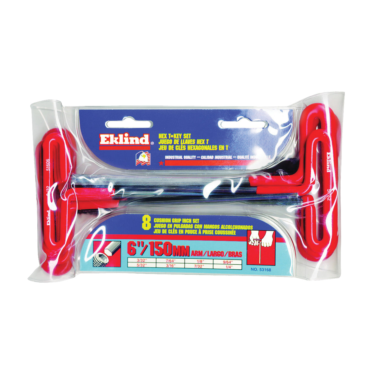 Eklind 53168 Hex T-Key Set, 8-Piece, Steel, Black