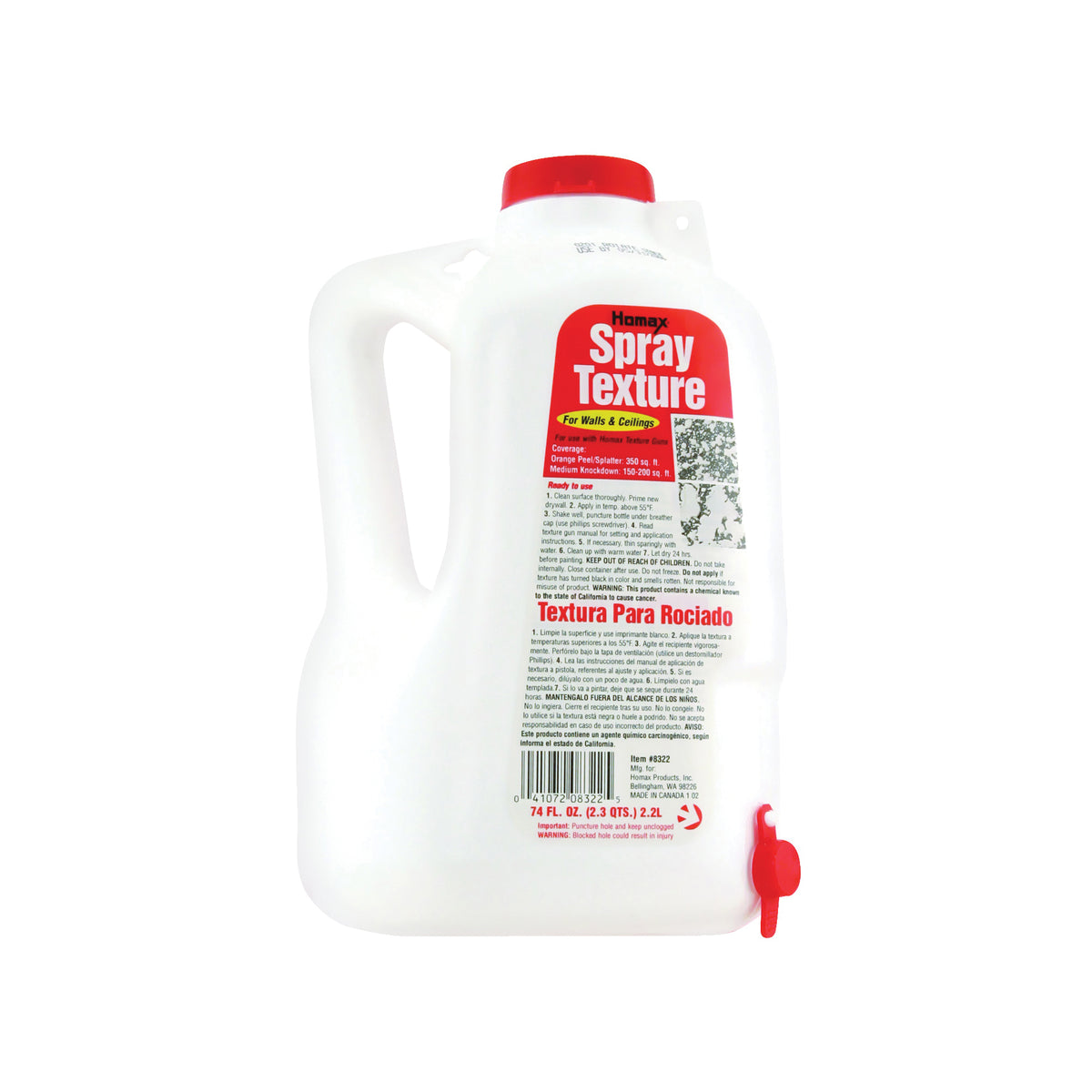 Homax 8322 Wall Texture, Liquid, Solvent, 2.2 L Bottle