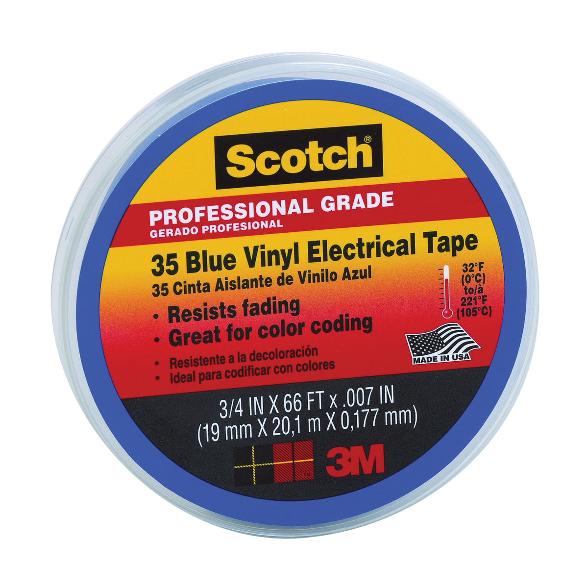 Scotch 10836-DL-10 Electrical Tape, 66 ft L, 3/4 in W, PVC Backing, Blue
