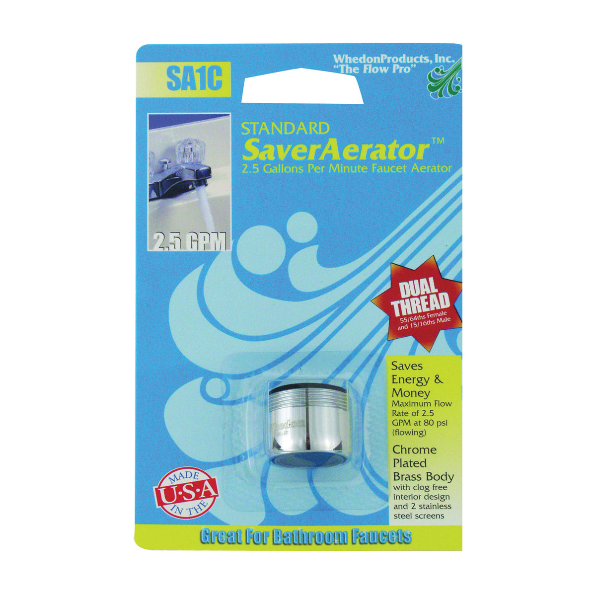 Whedon SA1C Faucet Aerator, 15/16-27 x 55/64-27 Male x Female Thread, Brass, 2.2 gpm