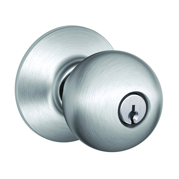 Schlage Orbit Series F51A CSVORB626KA4 Keyed Entry Knob, Brass/Steel, Satin Chrome