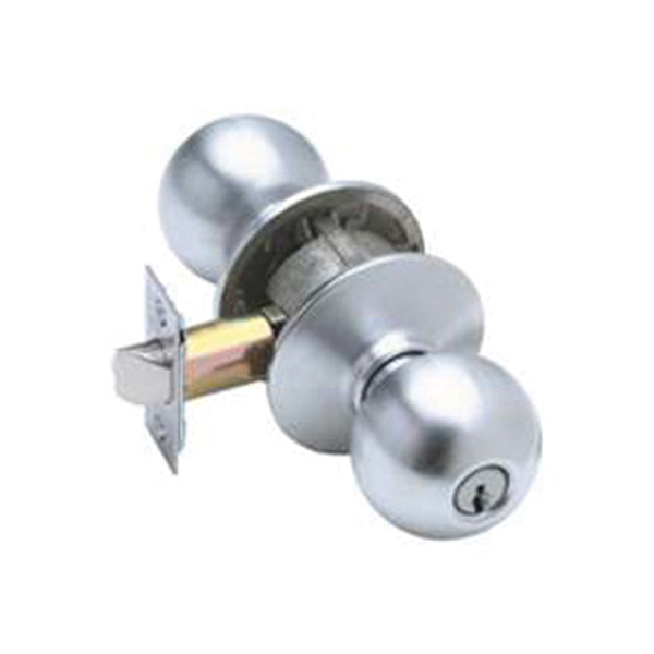 Schlage F80CSVORB626 Knob Lockset, Brass, Satin Chrome, 2-3/8 x 2-3/4 in Backset, 1-3/8 to 2 in Thick Door