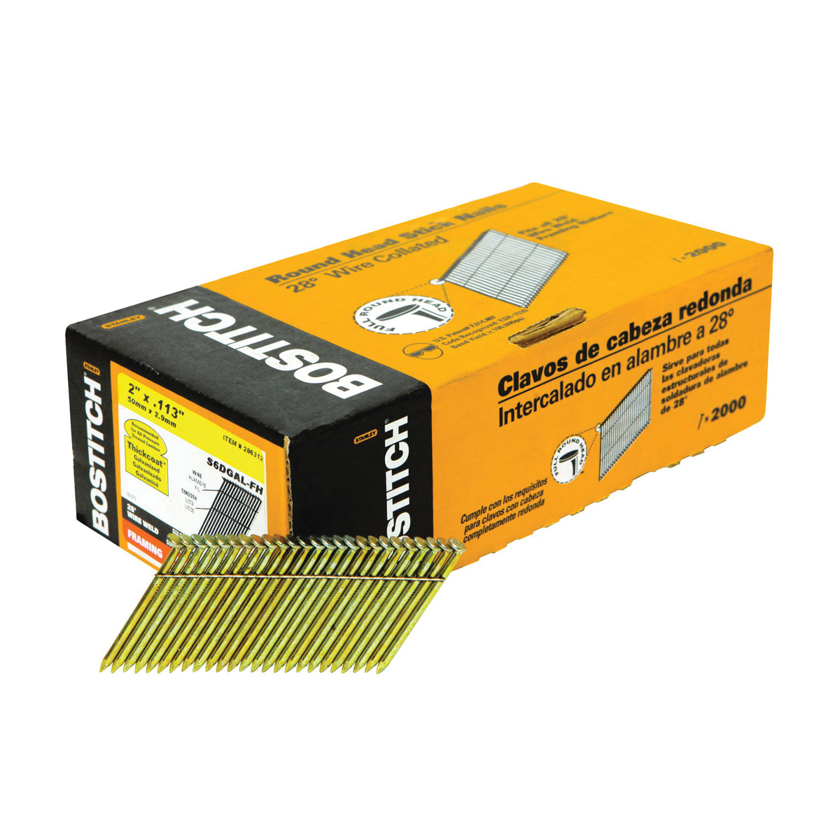 Bostitch S6DGAL-FH Framing Nail, 2 in L, Steel, Thickcoat, Full Round Head, Smooth Shank