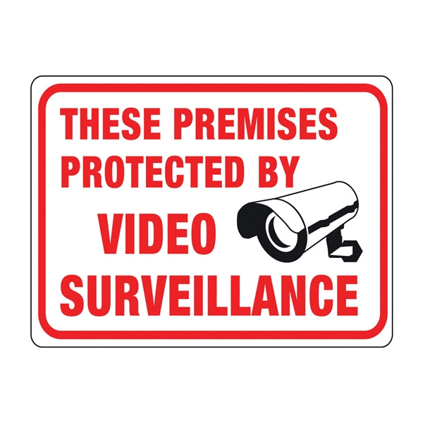 HY-KO 20619 Identification Sign, Rectangular, THESE PREMISES PROTECTED BY VIDEO SURVEILLANCE, Black/Red Legend, Plastic