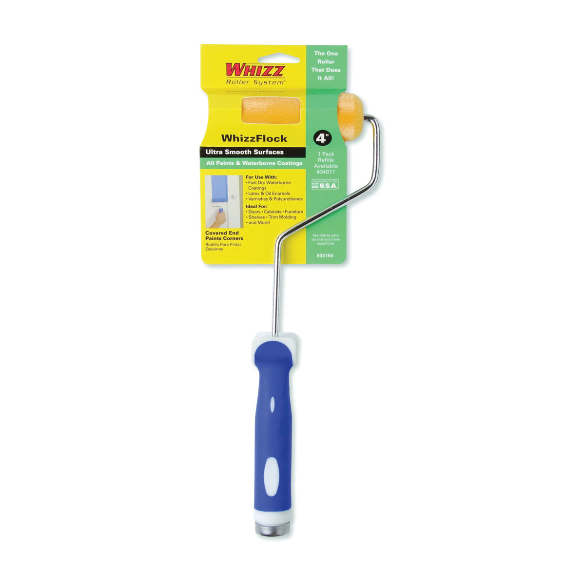 WHIZZ 34164 Mini Roller, Flock Roller, Soft Touch Handle, 4 in L Roller