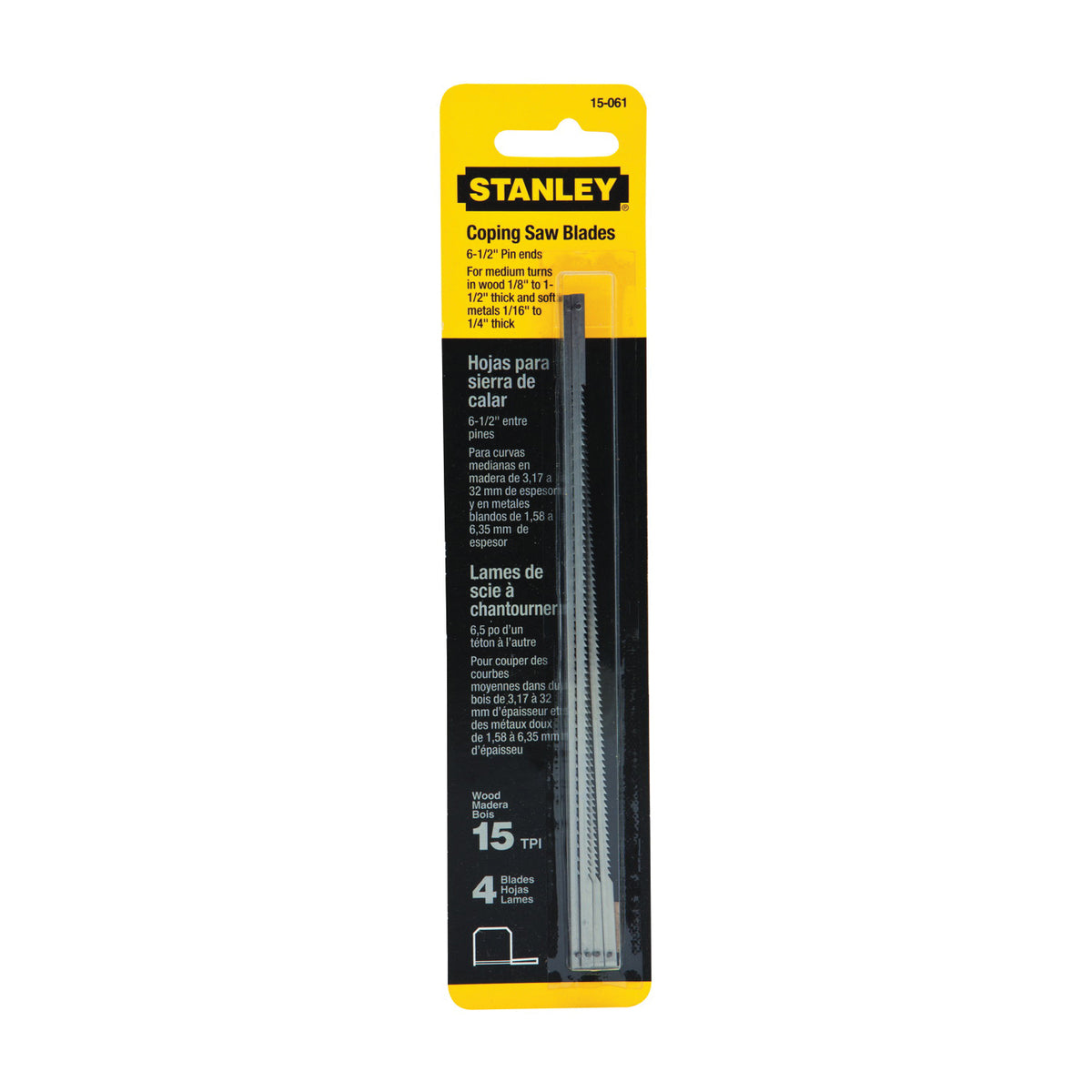 STANLEY 15-061 Coping Saw Blade, 6-1/4 in L, 15 TPI, HCS Cutting Edge