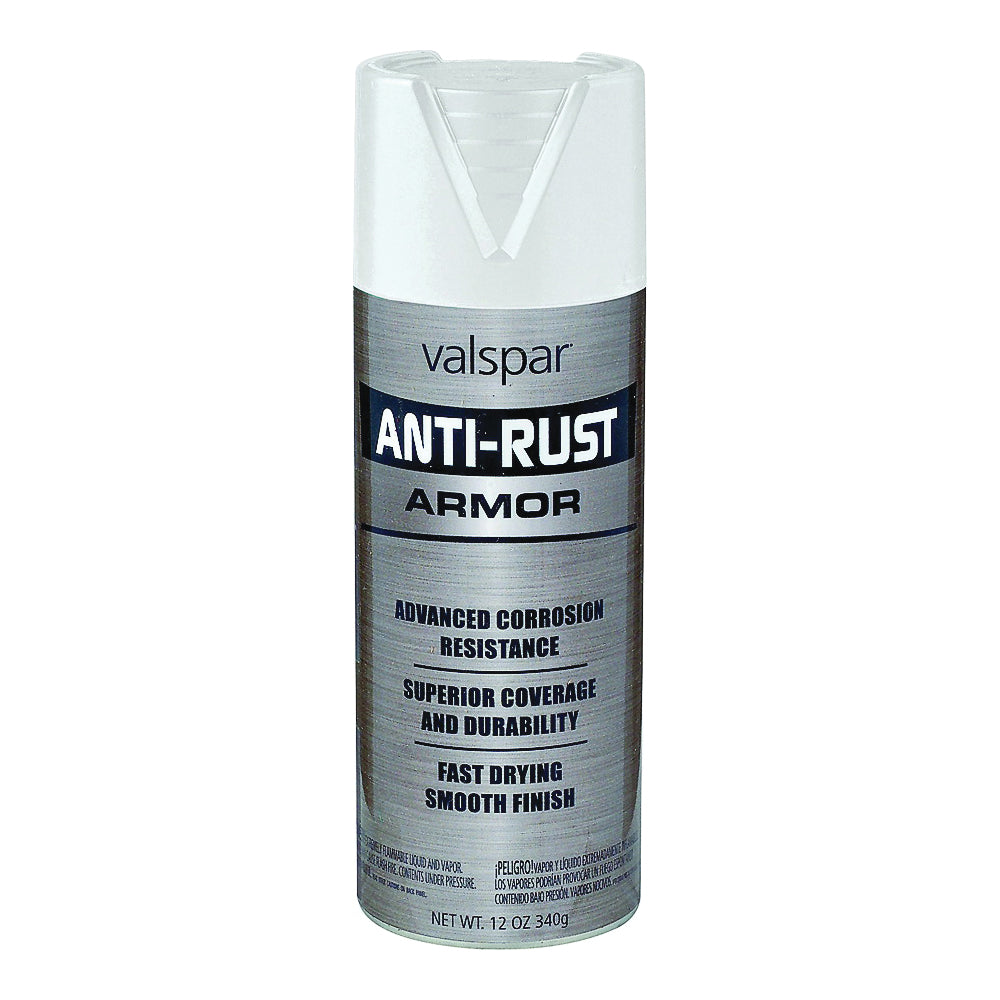 Valspar 044.0021900.076 Anti-Rust Enamel Spray Paint, Gloss, White, 12 oz, Aerosol Can