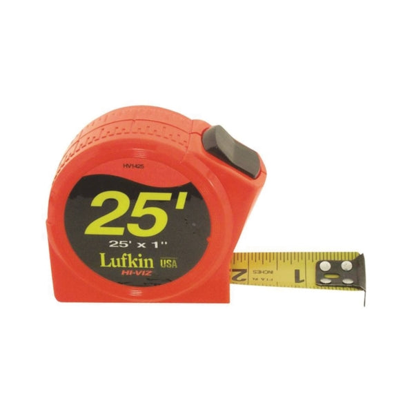 Crescent Lufkin PHV1425N Tape Measure, 25 ft L Blade, 1 in W Blade, Chrome Case, Orange Case
