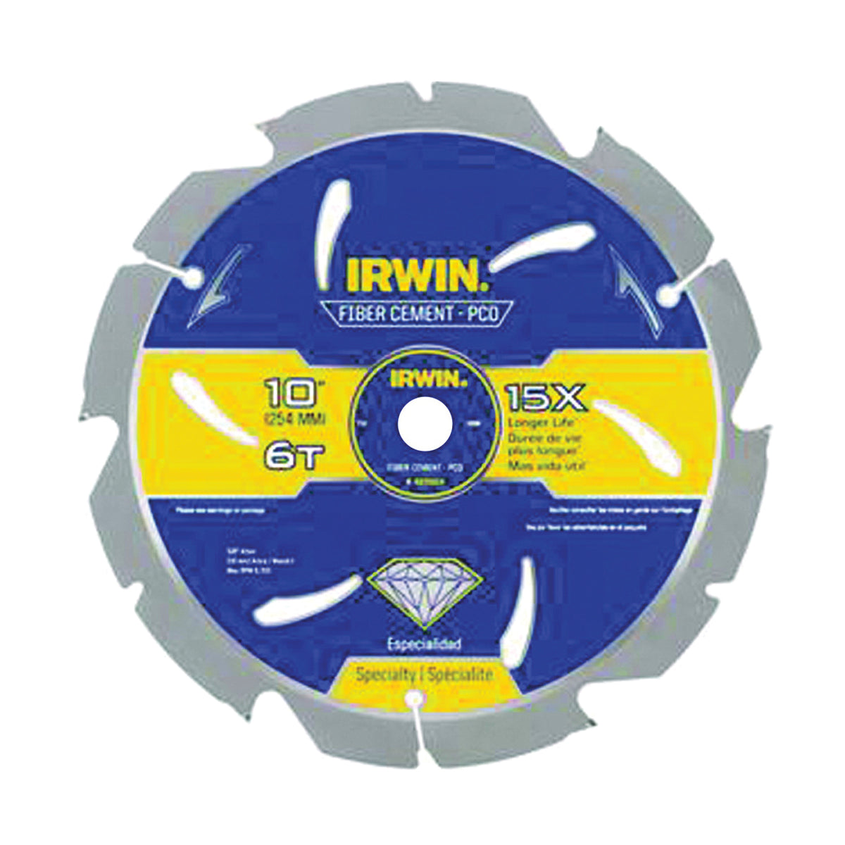 IRWIN 4935624 Circular Saw Blade, 10 in Dia, 5/8 in Arbor, 6-Teeth, Carbide Cutting Edge