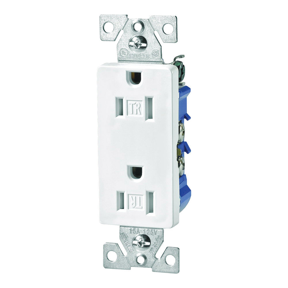 Eaton Wiring Devices TR1107W-BOX Duplex Receptacle, 2 -Pole, 15 A, 125 V, Push-in, Side Wiring, NEMA: 5-15R, White