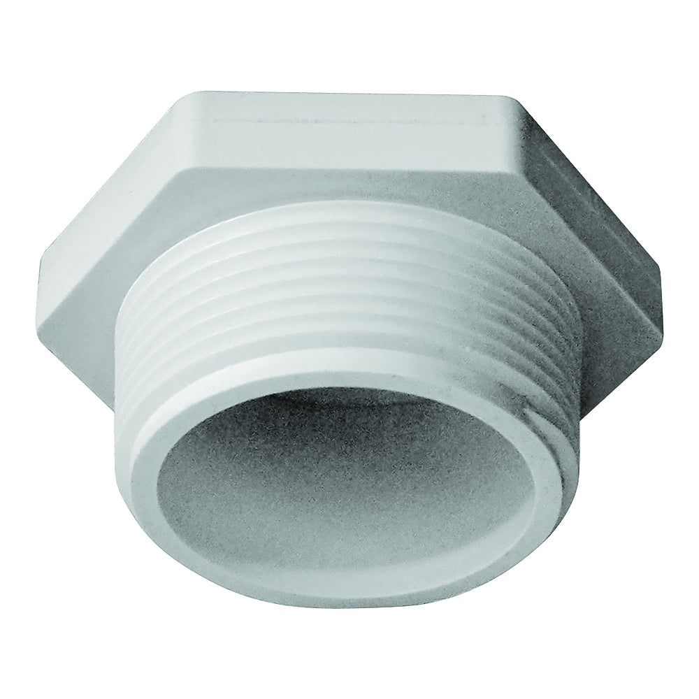 GENOVA 31815 Pipe Plug, 1-1/2 in, MIP, PVC, White, SCH 40 Schedule