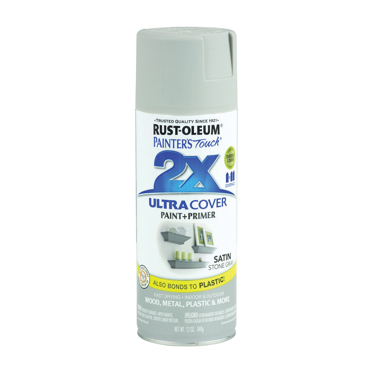 RUST-OLEUM PAINTER'S Touch 249855 Satin Spray Paint, Satin, Stone Gray, 12 oz, Aerosol Can