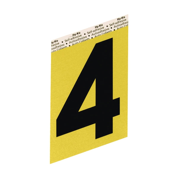 HY-KO GG-25/4 House Number, Character: 4, 3-1/2 in H Character, Black Character, Gold Background, Aluminum