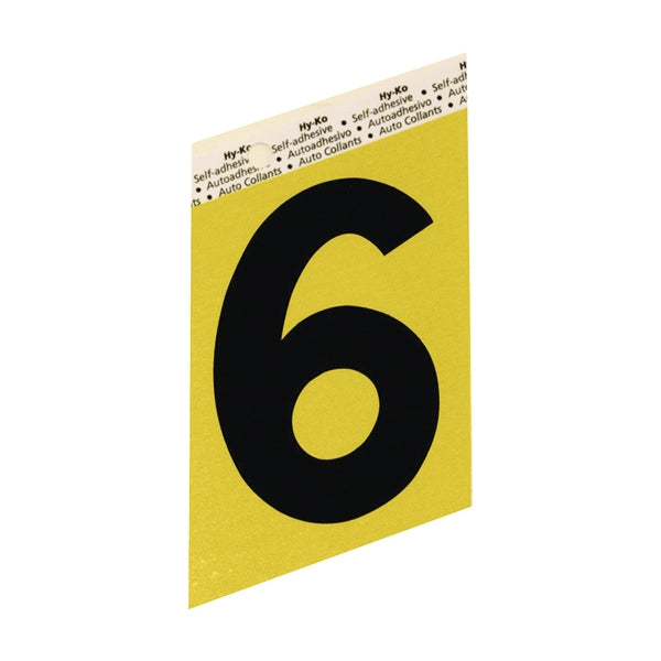 HY-KO GG-25/6 House Number, Character: 6, 3-1/2 in H Character, Black Character, Gold Background, Aluminum