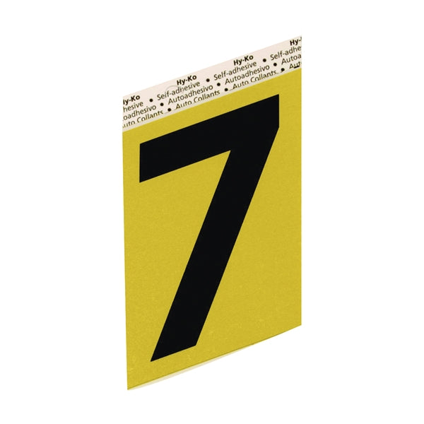 HY-KO GG-25/7 House Number, Character: 7, 3-1/2 in H Character, Black Character, Gold Background, Aluminum
