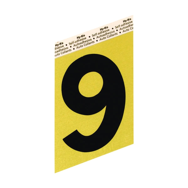 HY-KO GG-25/9 House Number, Character: 9, 3-1/2 in H Character, Black Character, Gold Background, Aluminum