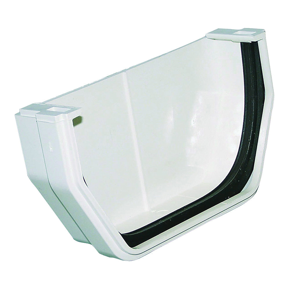 GENOVA RW102 Gutter End Cap, 2.8 in L, 1.4 in W, Vinyl, White, For: 5 in Raingo Gutter