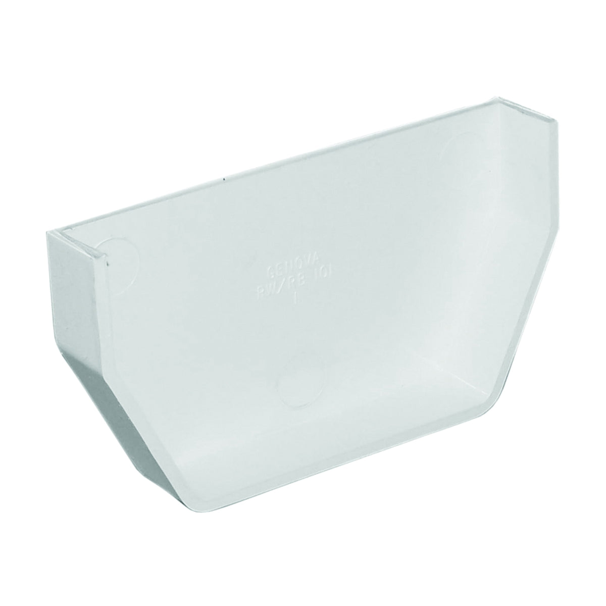 GENOVA RW101 Gutter End Cap, 2-1/2 in L, 1 in W, Polypropylene, White, For: 5 in Raingo Gutter